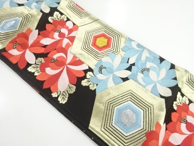 JAPANESE KIMONO / ANTIQUE FUKURO OBI / WOVEN KIKKO & FLOWER